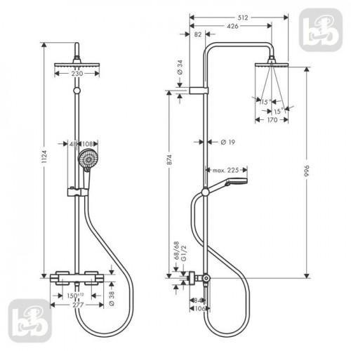 Душевая система Hansgrohe VERNIS SHAPE Showerpipe 230 с термостатом, 1jet, цвет черный матовый 26286670
