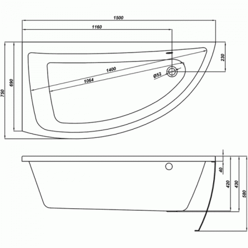 Акриловая ванна Cersanit Nano 150x75 S301-064