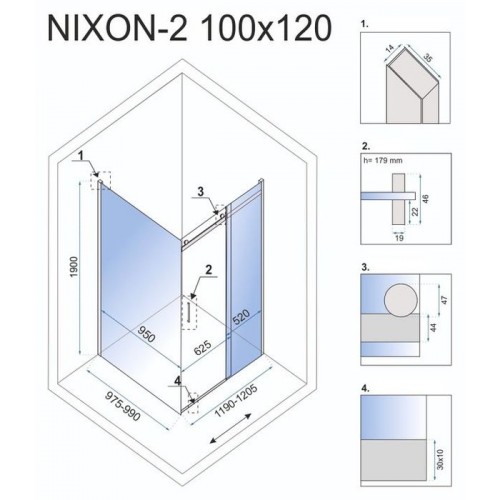 Душевая кабина Rea Nixon 100X120 L Kpl-K5014-K5002
