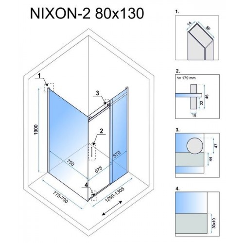 Душова кабіна Rea Nixon 80X130 P Kpl-K5010-K5005