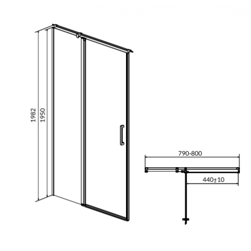 Душові двері Cersanit Moduo на завісах, ліві, 80Х195, S162-003