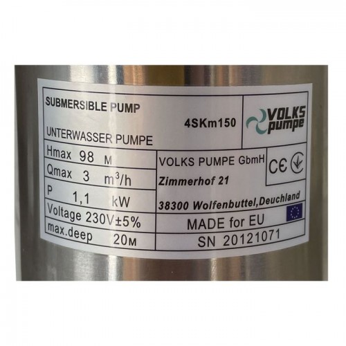 Насос скважинный вихревой VOLKS pumpe 4SKm150 1,1кВт + кабель 15м и пульт фото номер 5