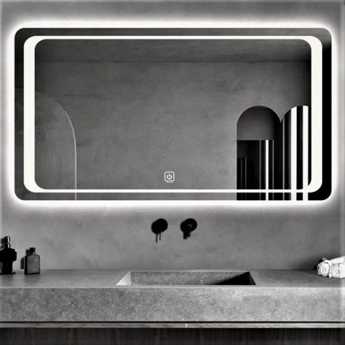Зеркало для ванной Dusel DE-M3031 100х75 см Увеличительная линза + сенсорное включение + подогрев + часы/темп