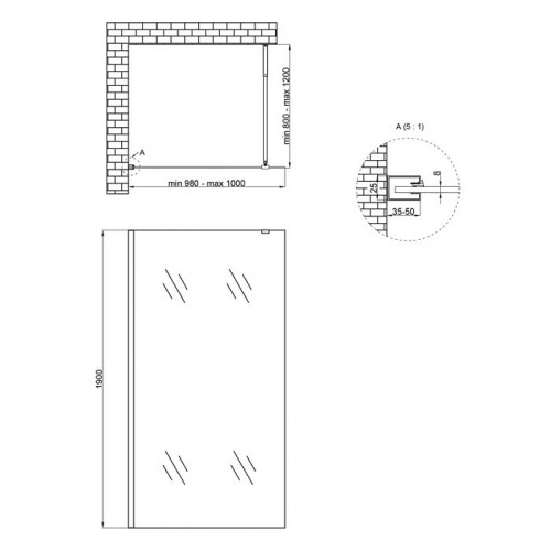 Перегородка для душа Qtap Walk-In Standard CRM201.C8 100х190 см, стекло Clear 8 мм, покрытие CalcLess