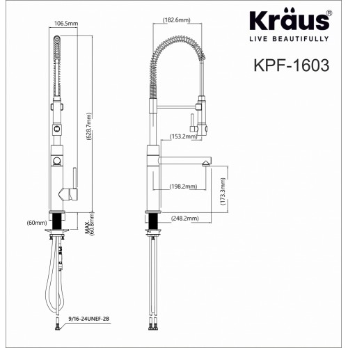 Змішувач для кухні з гнучким зливом Kraus KPF-1603BG - Золото