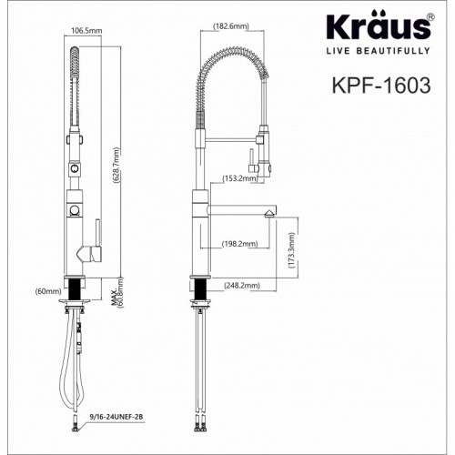 Смеситель для кухни с гибким изливом Kraus KPF-1603SFS - Нержавеющая сталь