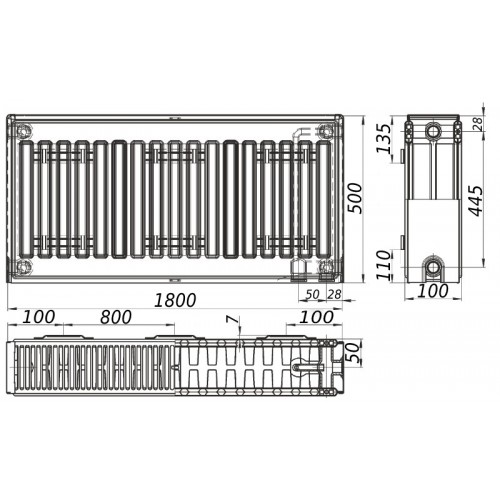 Радиатор стальной панельный KALITE 22 низ/справа 500х1800 (без INNER)